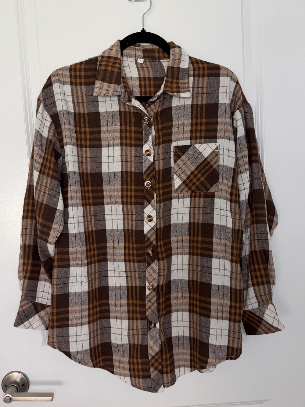 Brown Plaid Oversized Flannel Button Down Shirt Size Medium